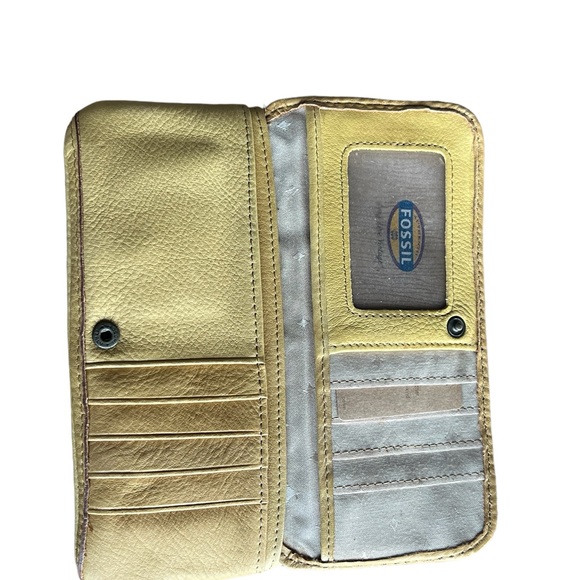 Fossil Yellow And Multi Color Striped Leather Card and Zipper Closure Wallet - Picture 5 of 11